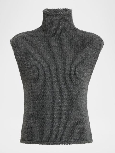 KHAITE Sly Cap-Sleeve Turtleneck Cashmere Top