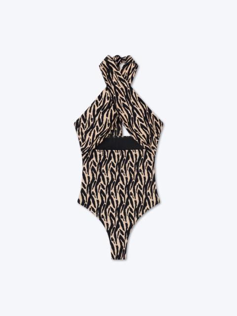 Nanushka MILANA - Halterneck swimsuit - Brushstroke animal