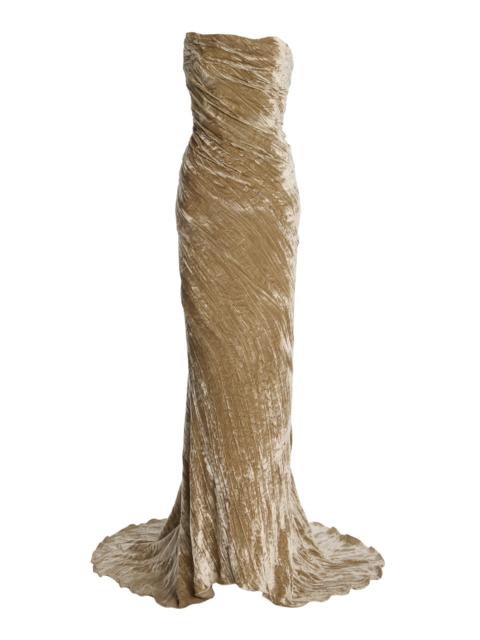 MARMAR HALIM Strapless Crushed-Velvet Gown neutral