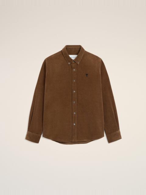 AMI Paris BROWN CORDUROY SHIRT WITH AMI DE COEUR