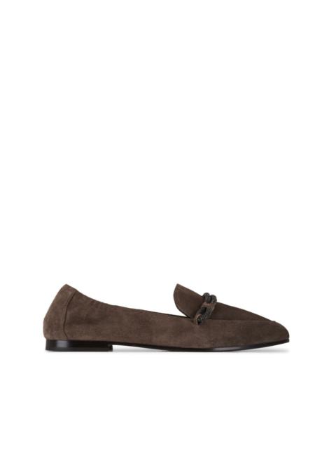 Monili-chain suede loafers