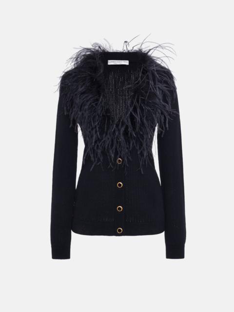 Alessandra Rich WOOL BLEND KNITTED CARDIGAN WITH FEATHERS