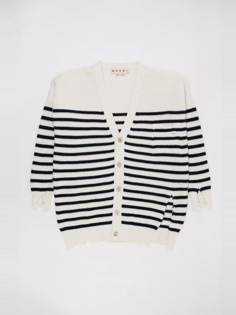 Marni Distressed Knit Cardigan - Navy/Cream