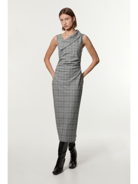 KAREN MILLEN Grey Check Tailored Full Skirted Asymmetrical Maxi Dress