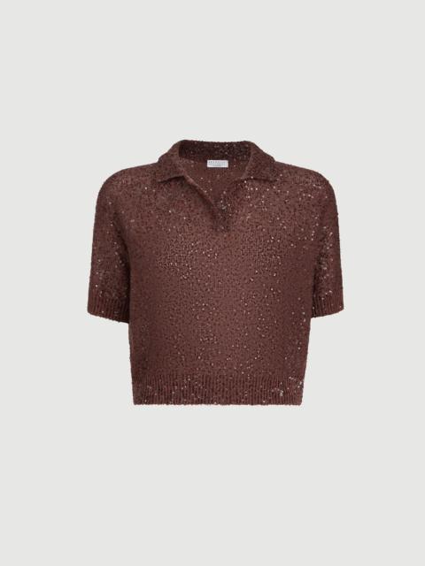 Brunello Cucinelli Linen, cashmere and silk dazzling texture knit polo shirt