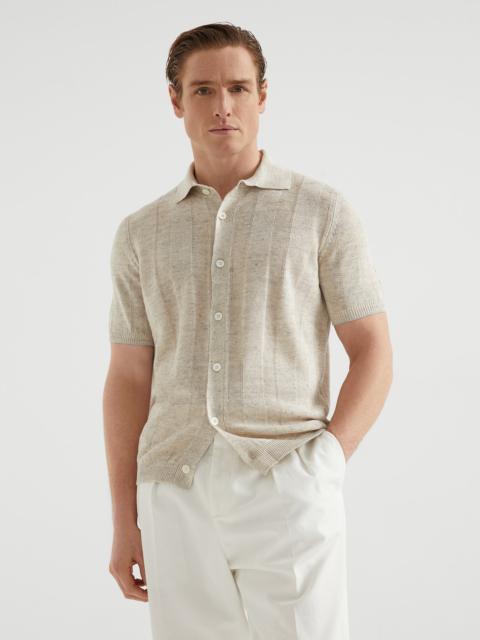 Brunello Cucinelli Linen and cotton textured rib short sleeve knit shirt