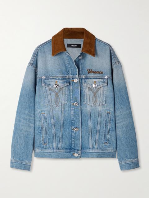 VERSACE Suede-trimmed Denim Jacket