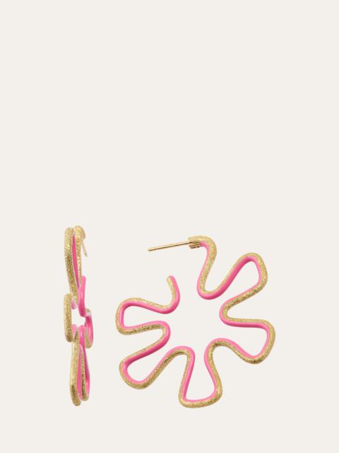 BEA BONGIASCA 9K Gold Diamond and Pink Enamel Polka Dot Earrings