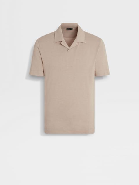 LIGHT TAUPE SILK AND COTTON PIQUET POLO SHIRT