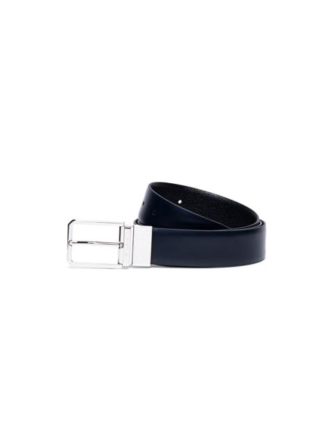Reversible and adjustable smooth blue and tumbled black leather belt