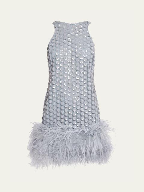 THE NEW ARRIVALS ILKYAZ OZEL Bixi Sequined Feather-Trim Minidress