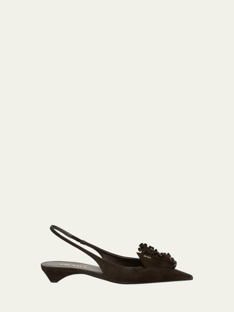 Prada Suede Flower Slingback Pumps