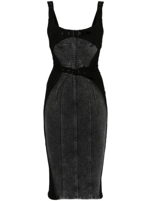 MUGLER panelled denim midi dress