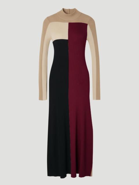 KAREN MILLEN Slinky Viscose Colour Block Full Skirted Knit Midi Dress