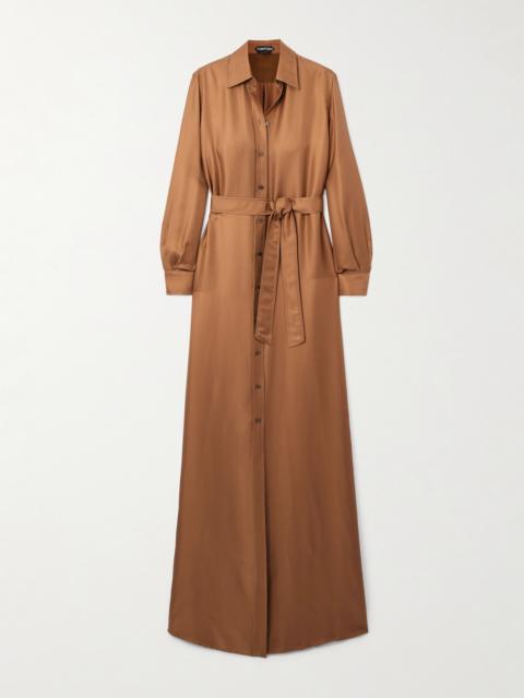 TOM FORD Belted Silk-twill Maxi Shirt Dress