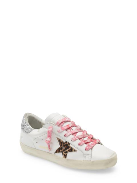 Super-Star Low Top Sneaker in White/Beige Brown Leo/Silver