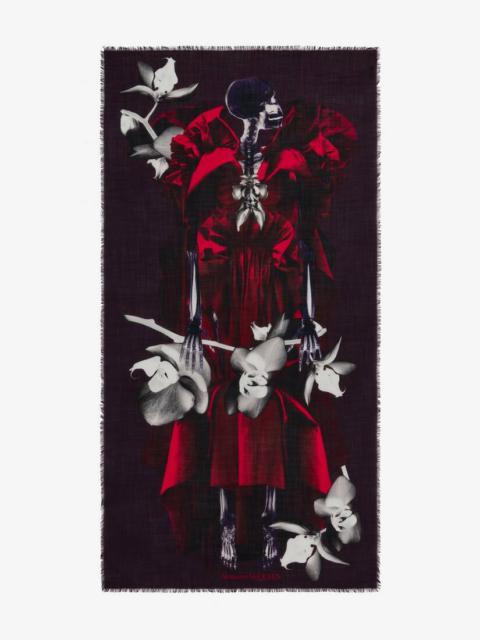 Alexander McQueen Women's Orchid Skeleton Dress Shawl in Nightshade/red
