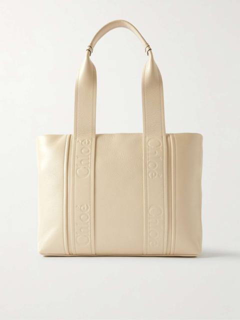 Woody textured-leather tote bag