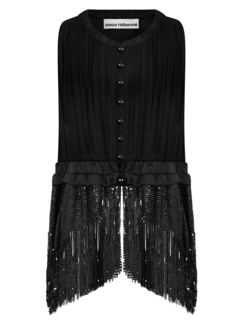 rabanne Satin & mini mesh fringed top