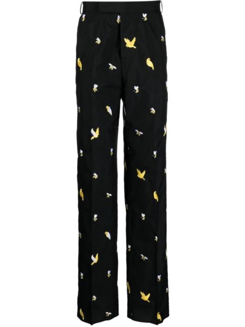 Thom Browne Birds and Bees embroidered straight-leg trousers