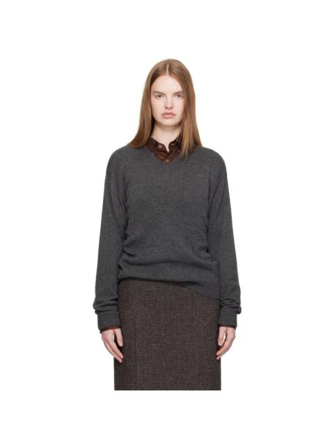 AURALEE Gray Light Cashmere Knit V-Neck Sweater