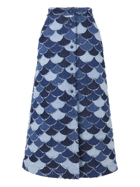 PATCHWORK DENIM MID-LENGTH SKIRT