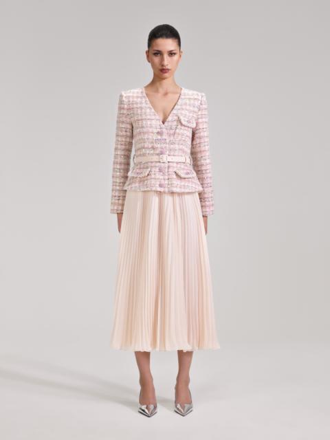 self-portrait Pink Sequin Boucle Midi Dress