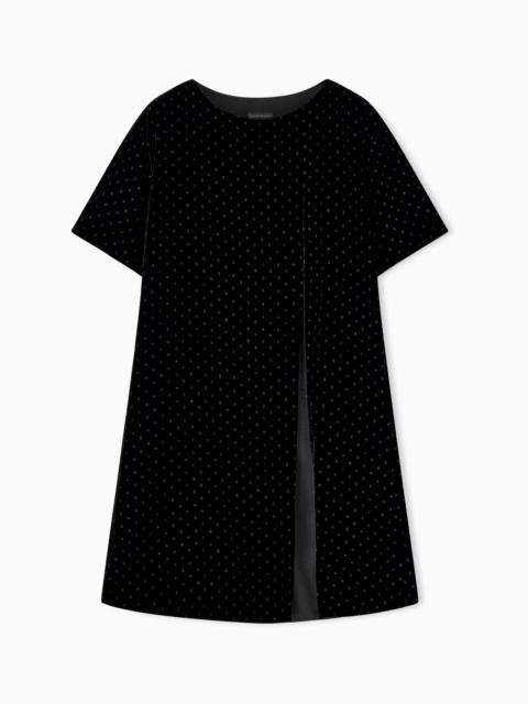 EMPORIO ARMANI SHORT-SLEEVED VELVET DRESS WITH GLITTER POLKA DOTS
