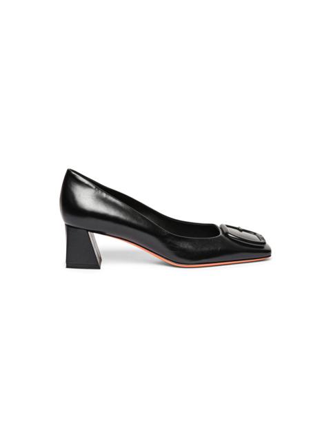 Santoni Women's black leather mid-heel pump
