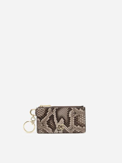 Dolce & Gabbana Python leather card holder with ring and crossover DG logo