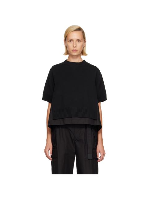 sacai Black Cotton Weather & Cotton Cashmere Knit Sweater