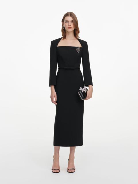 self-portrait Black Tailored Brooch Midi Dress