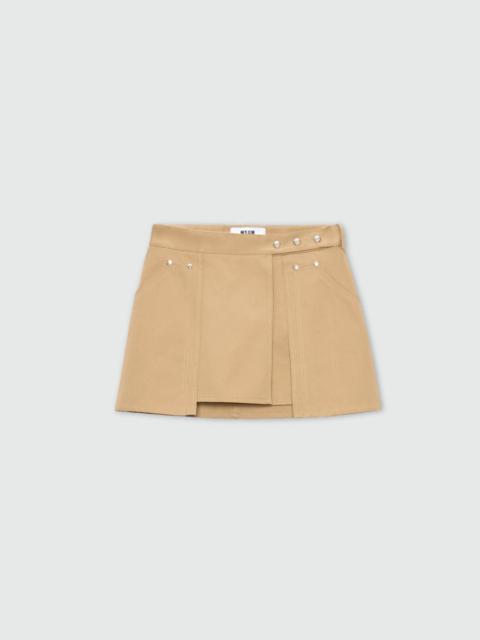 MSGM Pink cotton gabardine wrap miniskirt with metal buttons