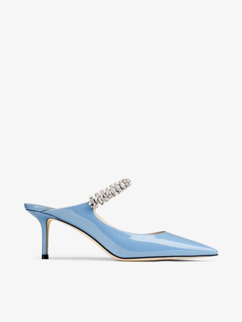 JIMMY CHOO Bing 65 Smoky Blue Patent Leather Mules with Crystal Strap