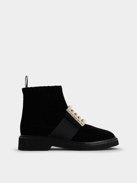 Roger Vivier Viv' Rangers Strass Buckle Chelsea Booties in Velvet