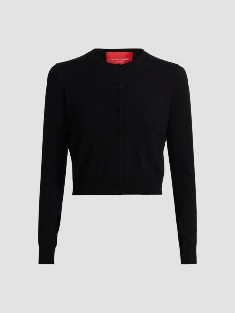 CAROLINA HERRERA Women's Crewneck Silk-Cotton Cardigan - Black