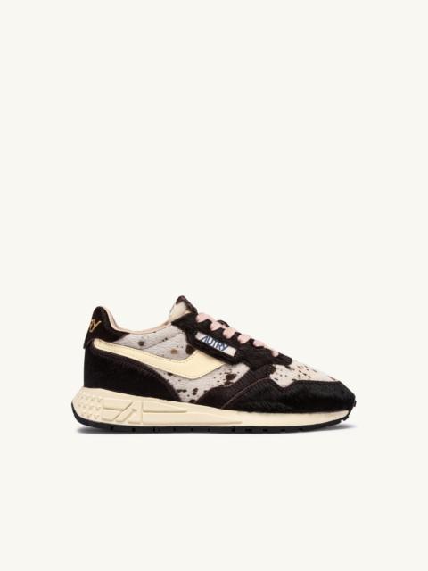 AUTRY REELWIND LOW SNEAKERS IN BROWN WILD COW AND RUTABAGA PONY HAIR EFFECT