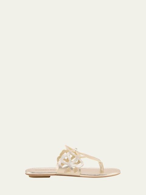 Stuart Weitzman Jasmine Metallic Cutout Thong Sandals