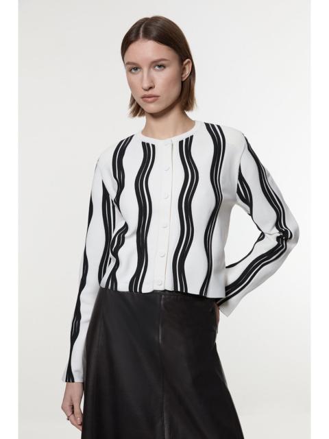 KAREN MILLEN Contrast Wave Knit Jacket With Fringing