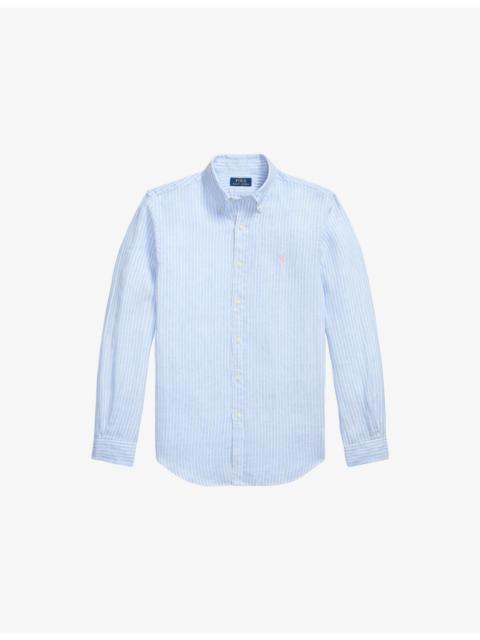 Polo Ralph Lauren Stripe Logo-Embroidered Custom-Fit Linen Shirt
