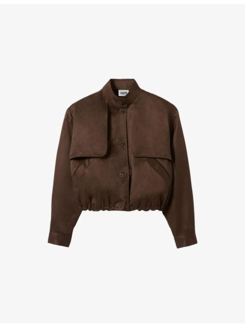 Claudie Pierlot High-Neck Relaxed-Fit Satin Jacket