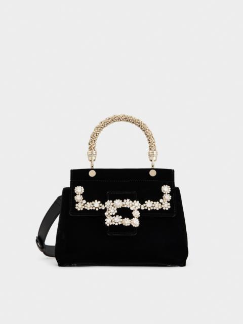 Roger Vivier Viv' Cabas Jewel Crown Flower Strass Buckle Mini Bag in Velvet