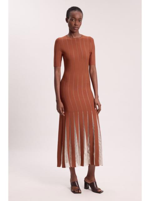 KAREN MILLEN Viscose Blend Filament Full Skirt Knit Short Sleeve Midi Dress