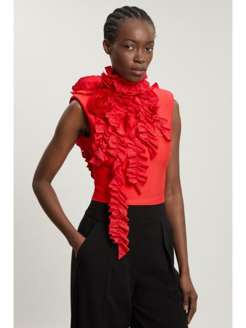 KAREN MILLEN Figure Form Bandage Knit Woven Rosette Detail Top