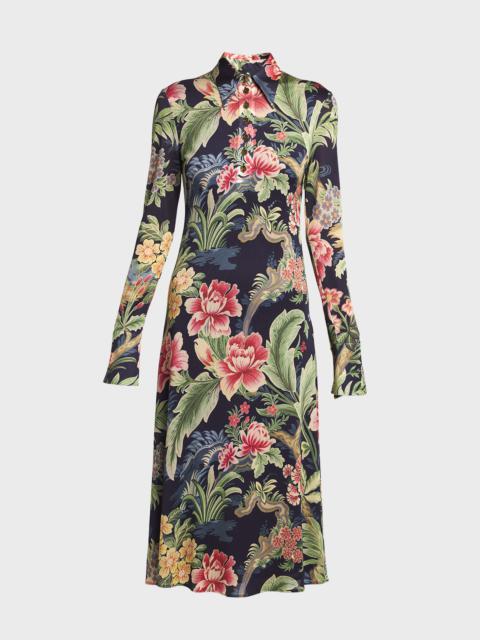Etro Cons Floral Print Collared Midi Dress