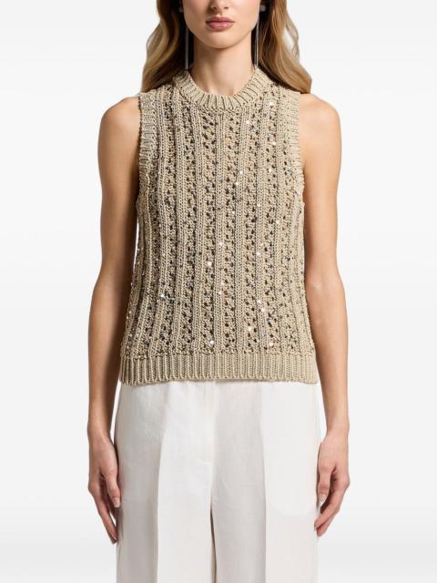 PESERICO sequinned cotton ribbon top
