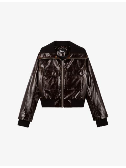 The Kooples Flap-Pocket Vinyl-Effect Woven Jacket