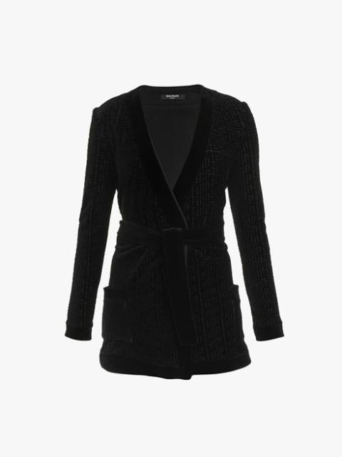 Balmain Black velvet cardigan with embossed Balmain monogram