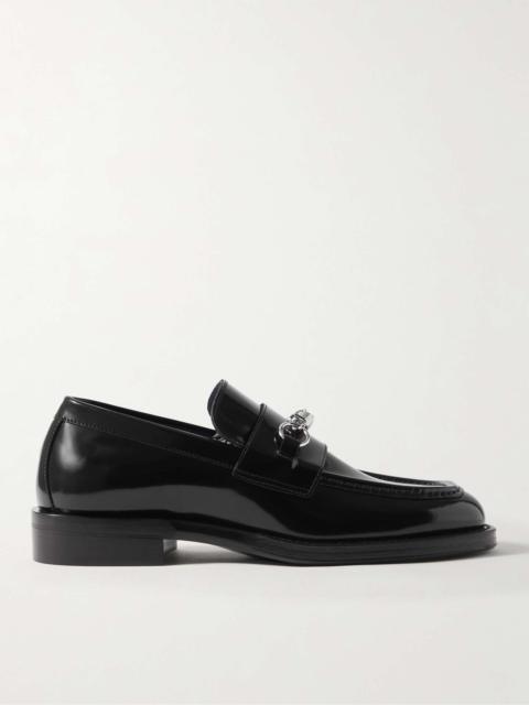 Embellished Glossed-Leather Loafers
