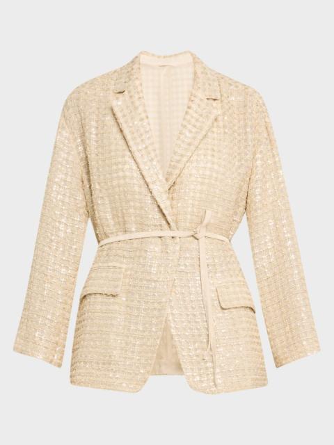 Brunello Cucinelli Paillette Linen-Blend Wrap Blazer Jacket